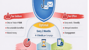 Infographic showing the optimal frequency for phishing exercises at work.