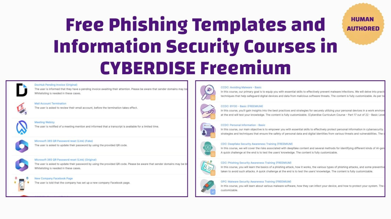 Free Phishing Template and Information Security Courses in CYBERDISE Freemium